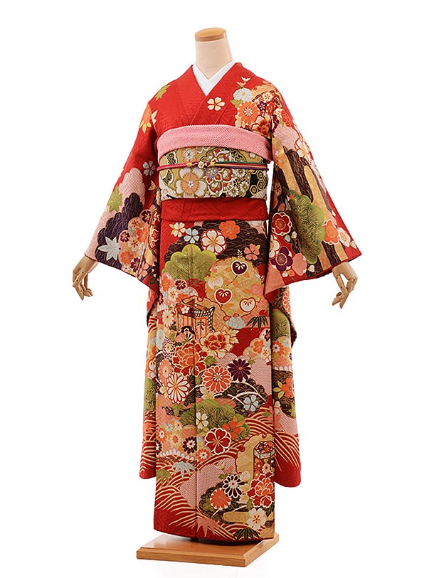 振袖レンタル664赤古典柄 | 着物レンタルの京都かしいしょう