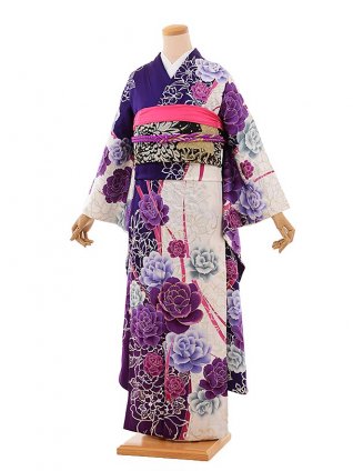 振袖レンタル675CECILMｃBEE紫×薔薇 | 着物レンタルの京都かしいしょう
