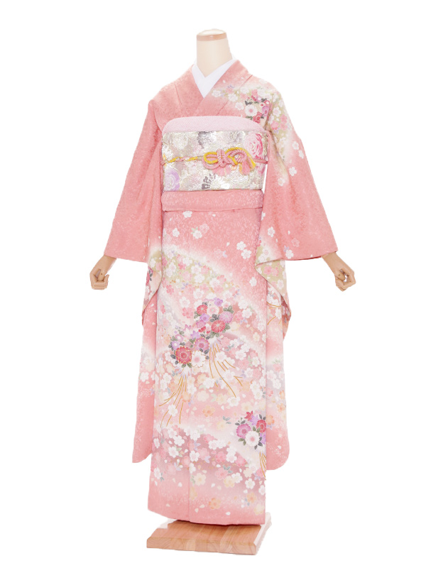 振袖レンタル797サーモンピンクに桜 着物レンタルの京都かしいしょう