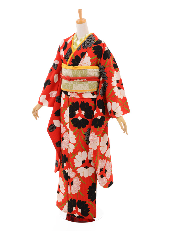 振袖レンタル891玉城ティナ×キスミス赤×水色バラ | 着物レンタルの京都