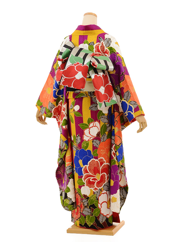 振袖レンタル942AMIAYA×紅一点からし×紫縞椿 | 着物レンタルの京都 