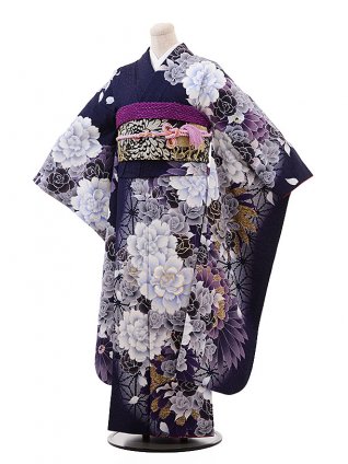 振袖 1003 濃紫地 ﾗﾒ ぼたん ﾊﾞﾗ | 着物レンタルの京都かしいしょう