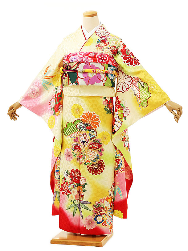 振袖レンタル1193 黄色地 桜菊鞠 | 着物レンタルの京都かしいしょう