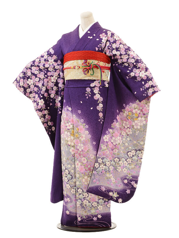 振袖レンタルE035濃紫しだれ桜 | 着物レンタルの京都かしいしょう