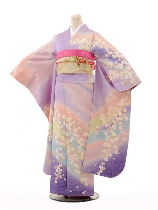 振袖レンタルE117薄紫ぼかしラメ桜 | 着物レンタルの京都かしいしょう