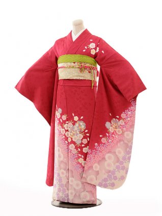 振袖レンタル136ワインレッド桜に雪輪鈴 | 着物レンタルの京都 