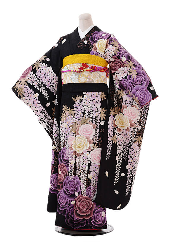 【結婚式❁成人式】紫　藤の花✿振り袖衿下765cm