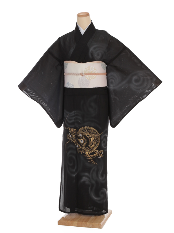 夏訪問着 絽 t0037黒地市松模様(化繊) | 着物レンタルの京都かしいしょう
