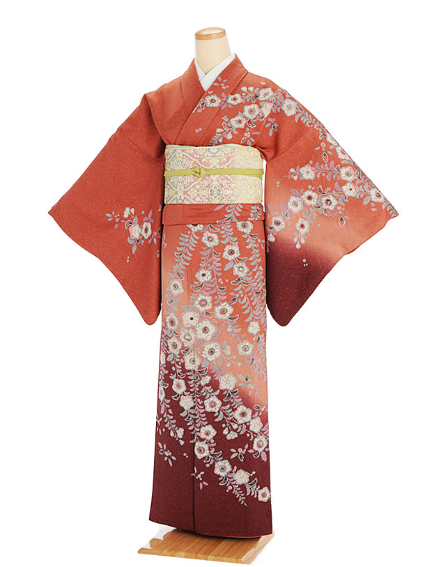 訪問着レンタル t705 ｴﾝｼﾞ色 ぼかし 小花 | 着物レンタルの京都かしい 
