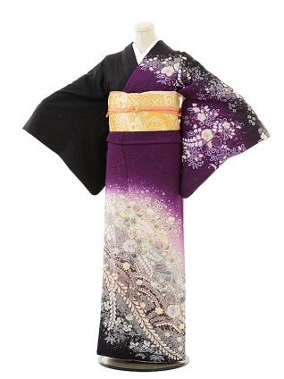 訪問着レンタル498黒×紫辻が花 | 着物レンタルの京都かしいしょう