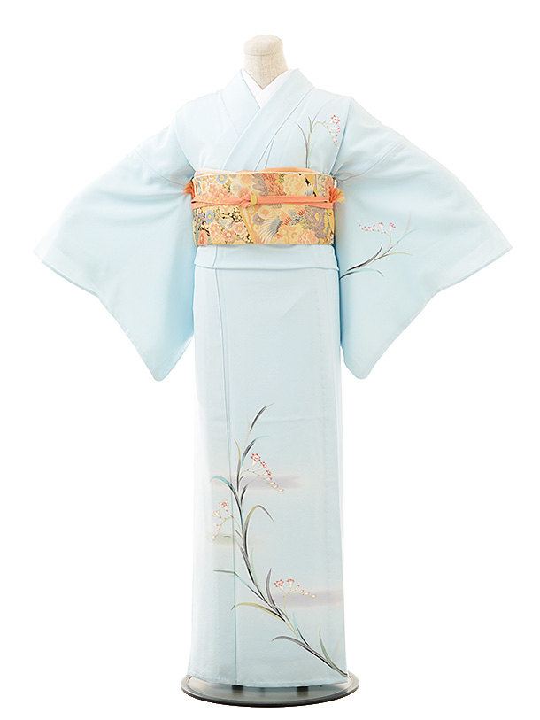 夏訪問着 単衣 t0508 水色忘れな草（正絹） | 着物レンタルの京都 