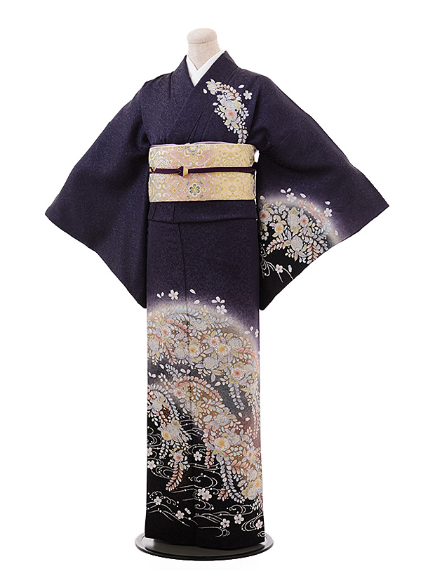 訪問着レンタル t694 濃紫地ﾗﾒ 辻が花調 | 着物レンタルの京都かしいしょう