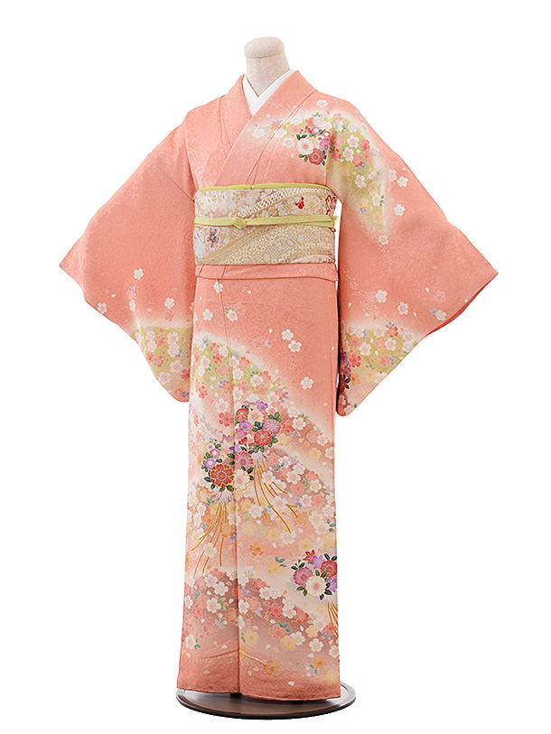 訪問着レンタル t736 ｻｰﾓﾝﾋﾟﾝｸ地ﾗﾒ 桜花 | 着物レンタルの京都かしいしょう