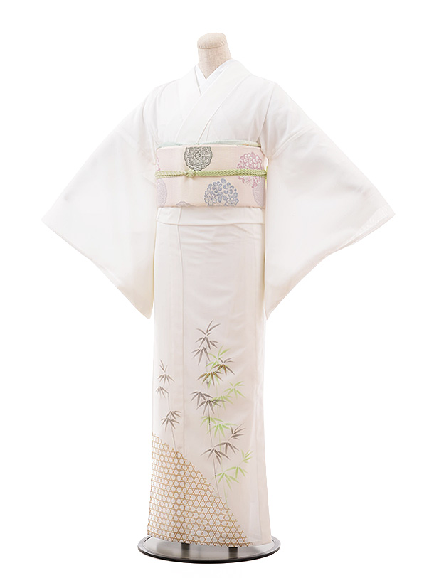 夏訪問着 絽 t741 絽 白地 かごめに笹(化繊) | 着物レンタルの京都