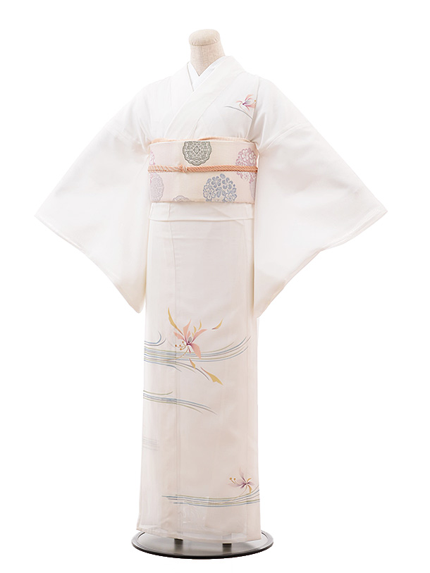 夏訪問着 絽 t741 絽 白地 かごめに笹(化繊) | 着物レンタルの京都 