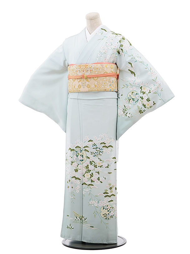 訪問着ﾚﾝﾀﾙ752 うすｸﾞﾘｰﾝ地 菊 松 桜 | 着物レンタルの京都かしいしょう