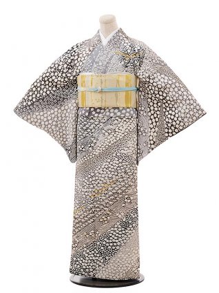 訪問着ﾚﾝﾀﾙ786 ｸﾞﾚｰ地 さがら刺繍 おぼろ染め | 着物レンタルの京都 