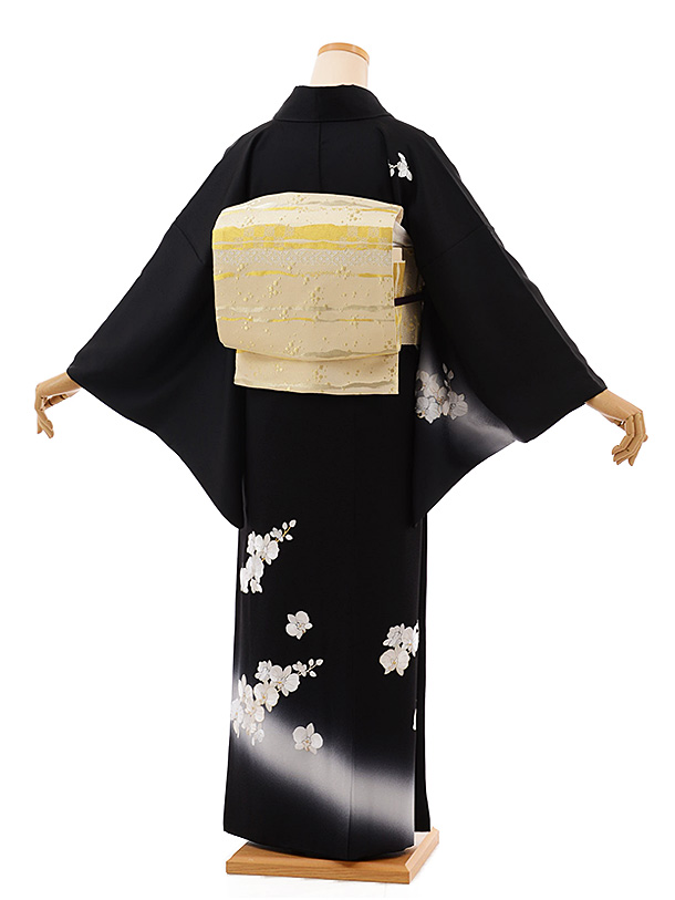 訪問着ﾚﾝﾀﾙ796 黒地 刺繍 胡蝶蘭 | 着物レンタルの京都かしいしょう