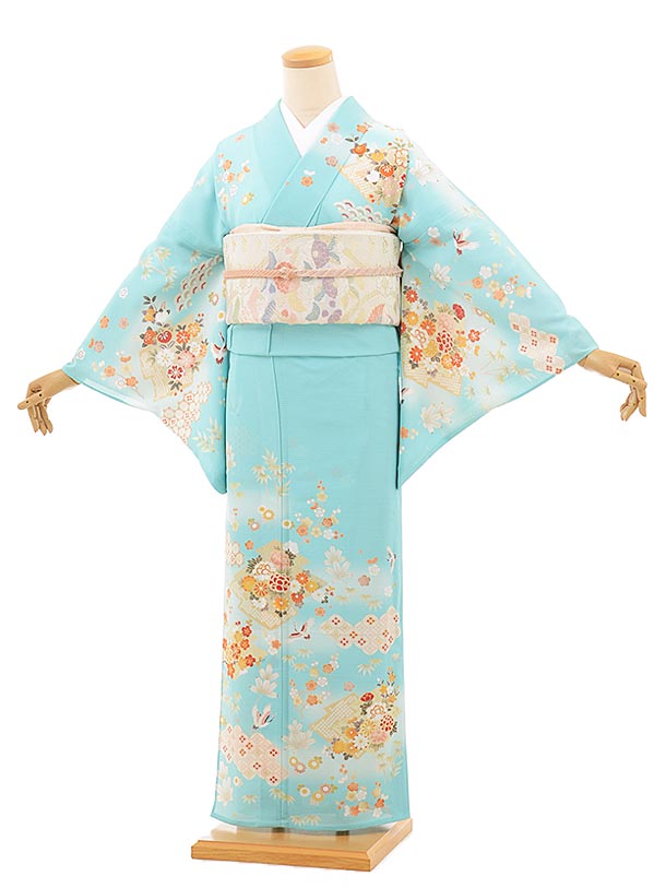 夏訪問着 絽 t967 JAPAN STYLE 絽 水色 七宝桜(化繊) | 着物レンタルの 