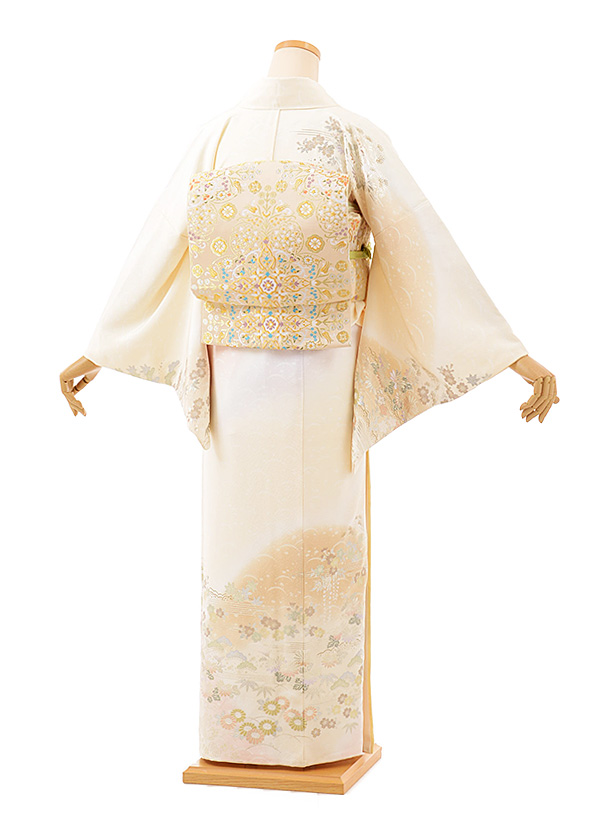 訪問着ﾚﾝﾀﾙ851 桂由美 クリーム地 金彩流水花 | 着物レンタルの京都