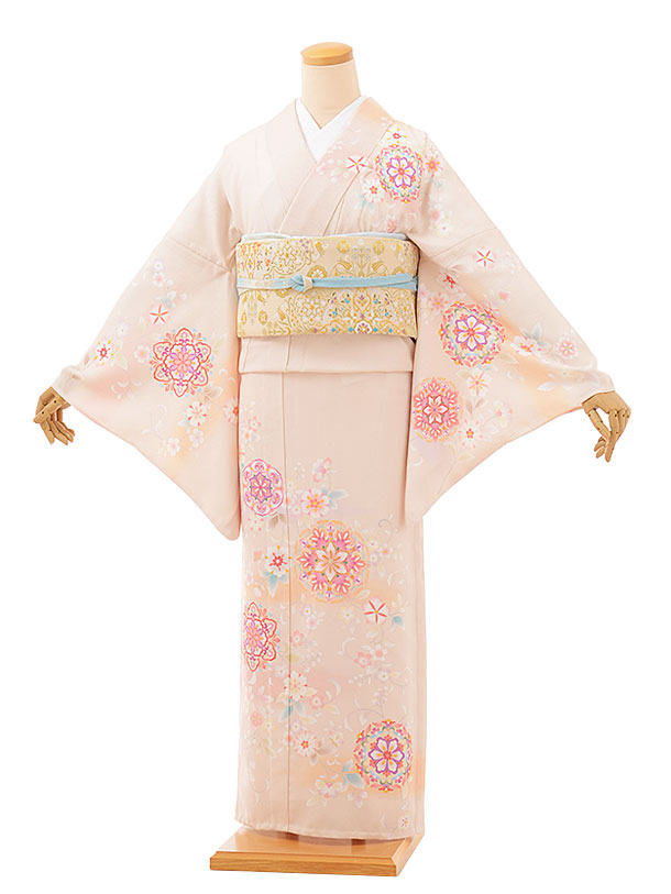 夏訪問着ﾚﾝﾀﾙ823 ｼﾞｬﾊﾟﾝｽﾀｲﾙ ﾍﾞｰｼﾞｭ 四季花(化繊) | 着物レンタルの京都かしいしょう