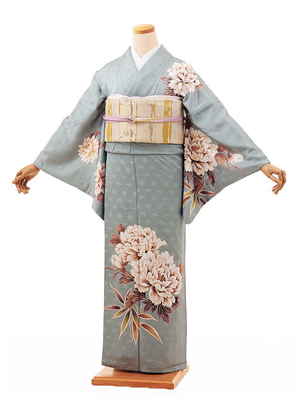訪問着ﾚﾝﾀﾙ752 うすｸﾞﾘｰﾝ地 菊 松 桜 | 着物レンタルの京都かしいしょう
