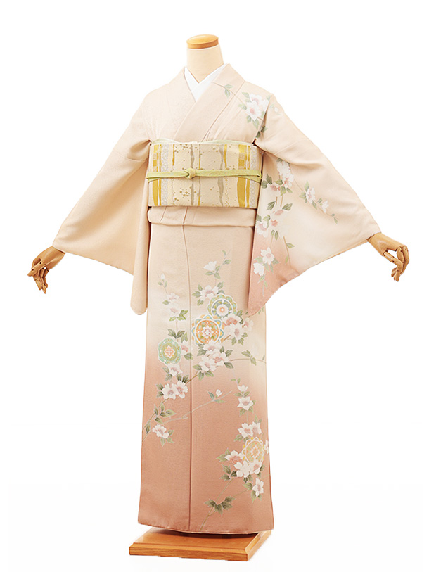 訪問着ﾚﾝﾀﾙ816 乙葉 まりに桜菊 ﾍﾞｰｼﾞｭ(化繊) | 着物レンタルの京都 