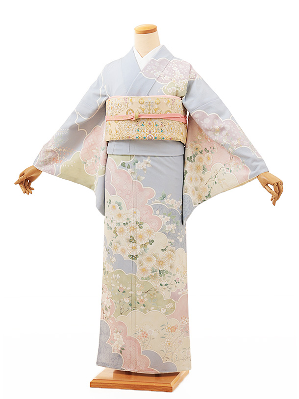 訪問着tc887 JAPANSTYLE 水色七宝桜(化繊) | 着物レンタルの京都かしい 