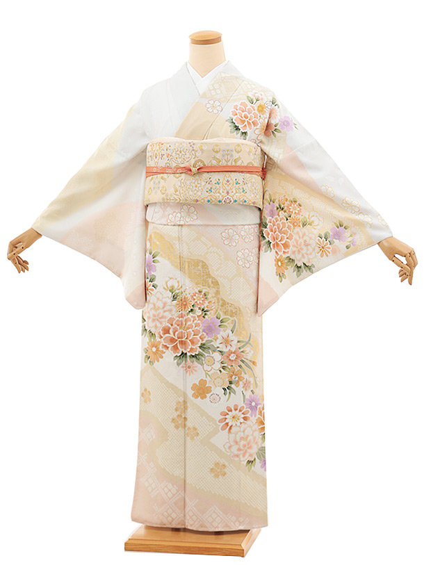 訪問着t1397 薄水色 花づくし(化繊)