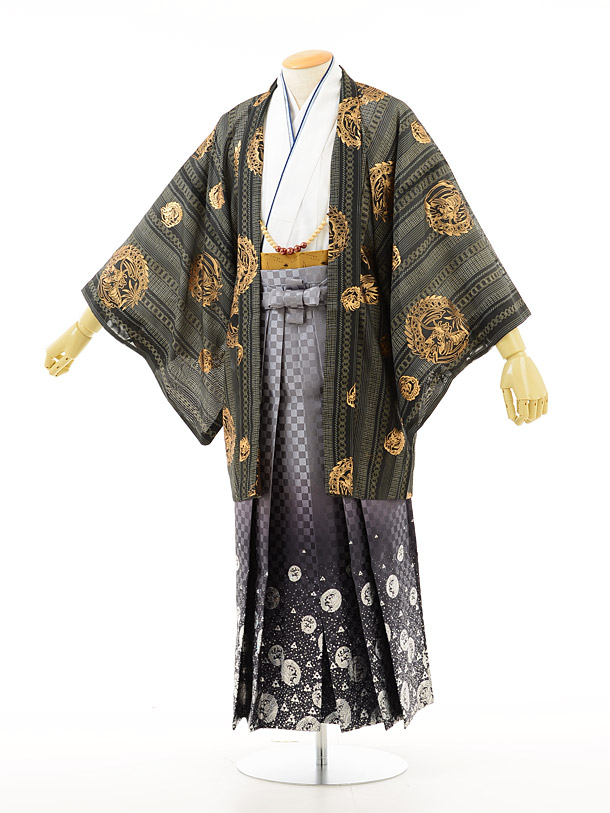 夏男性用袴men0013黒小紋白×龍ﾗﾒ(M) | 着物レンタルの京都かしいしょう