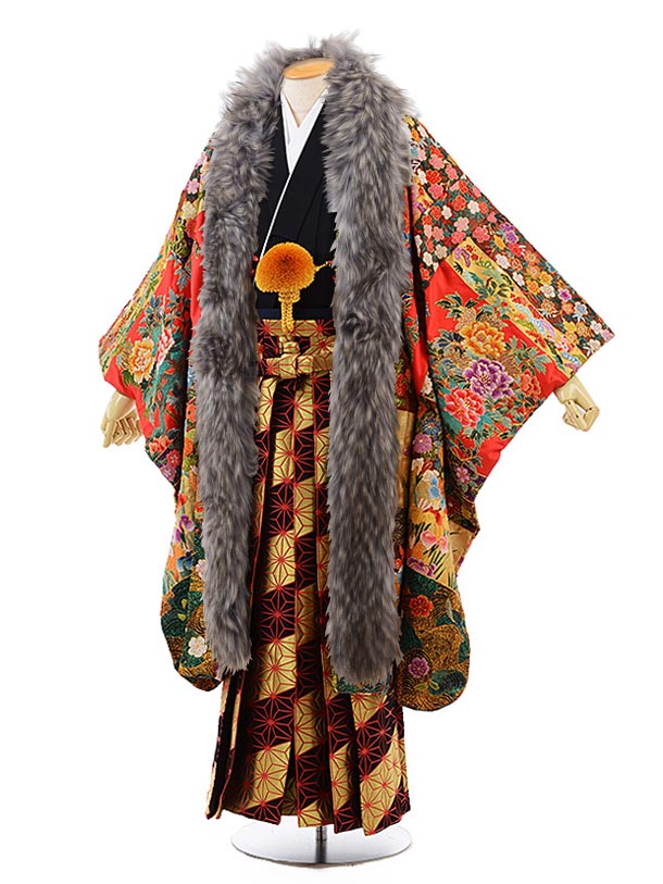男性用袴men0076 黒 紋服 赤 総手刺しゅう(L) | 着物レンタルの京都
