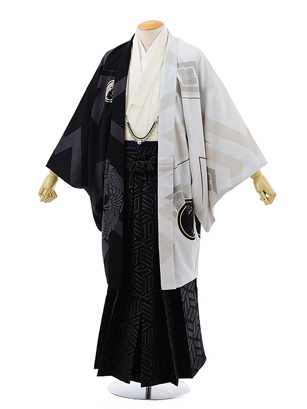 卒業式成人式袴ﾚﾝﾀﾙ144JAPANSTYLE白黒龍×松皮菱
