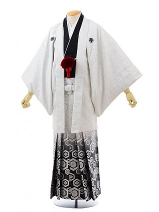 卒業式成人式袴ﾚﾝﾀﾙ149白ｼﾙﾊﾞｰ紋付×白黒ぼかし袴(M) | 着物
