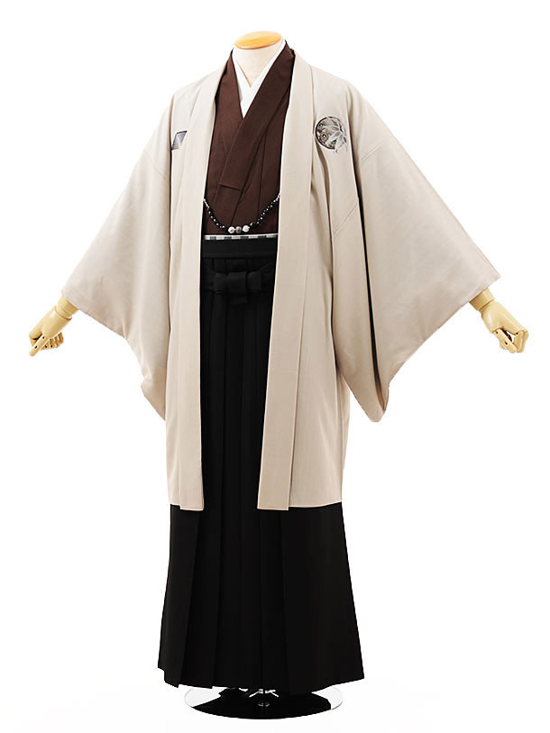 男性袴ﾚﾝﾀﾙ0236  JAPANSTYLEベージュ刺繍しゃれ紋×黒袴