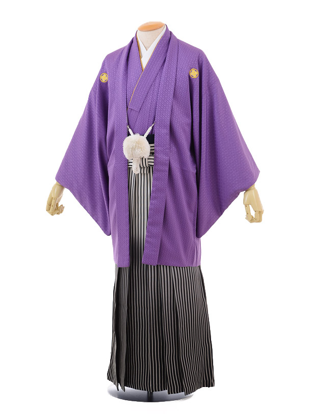 成人式卒業式袴ﾚﾝﾀﾙ(男)D005紫紋付×黒ｼﾙﾊﾞ