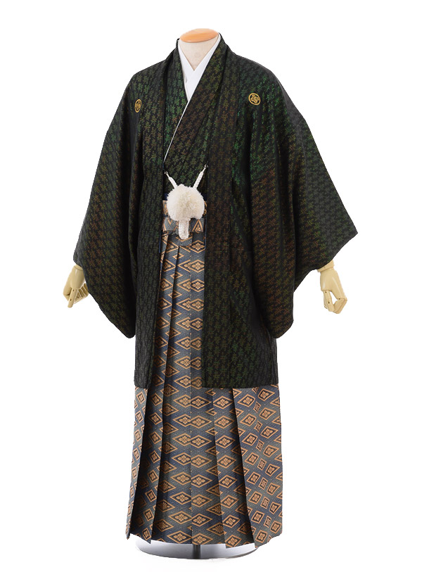 成人式卒業式袴ﾚﾝﾀﾙ(ﾒﾝｽﾞ)D051黒金寿紋付× | 着物レンタルの京都かしい 