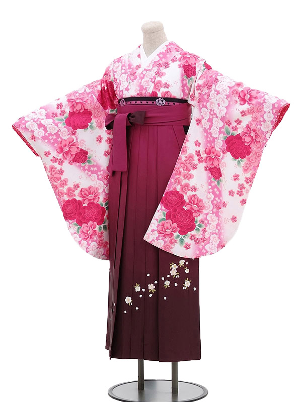 卒業式袴ﾚﾝﾀﾙ h038白×ﾋﾟﾝｸ 着物レンタルの京都かしいしょう