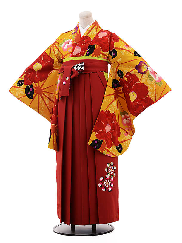 卒業式袴ﾚﾝﾀﾙ h082 紅一点×EMMA からし色×ｴﾝｼﾞ色
