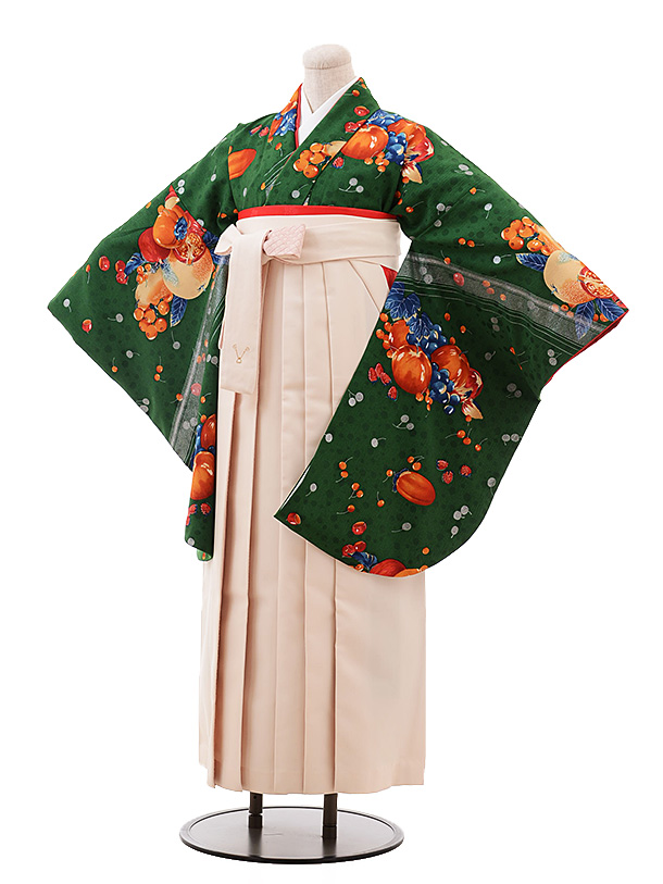 卒業式袴ﾚﾝﾀﾙ h144 ﾓﾀﾞﾝｱﾝﾃﾅ ｸﾞﾘｰﾝﾌﾙｰﾂ×ｸﾘｰﾑ袴 | 着物レンタルの京都 