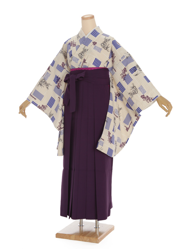 卒業袴ﾚﾝﾀﾙ h299 ﾍﾞｰｼﾞｭにﾌﾞﾙｰ x 紫袴