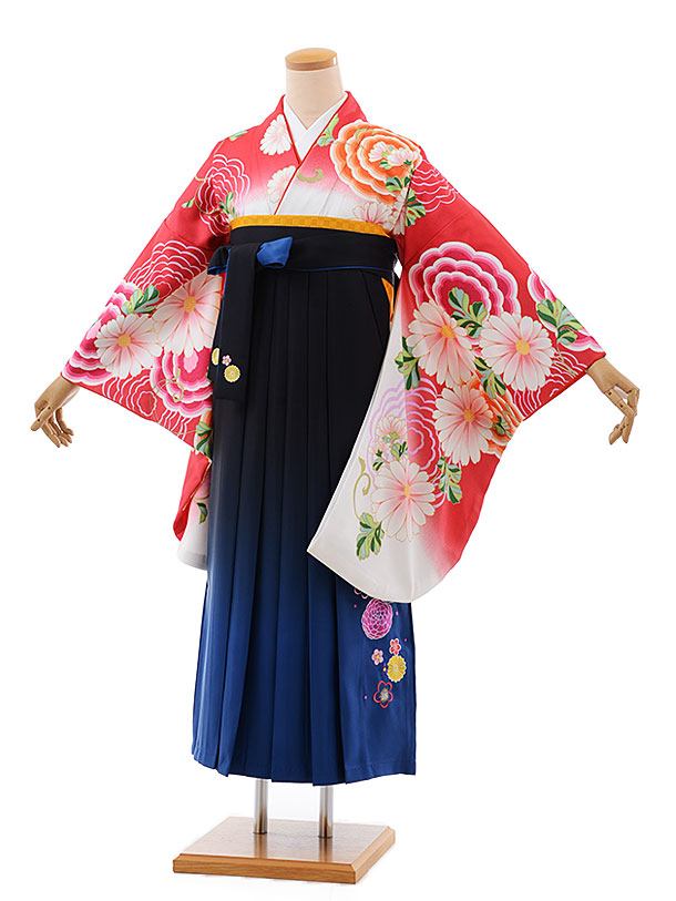 卒業袴h328 ﾋﾟﾝｸ 花柄 x 紺袴 | 着物レンタルの京都かしいしょう