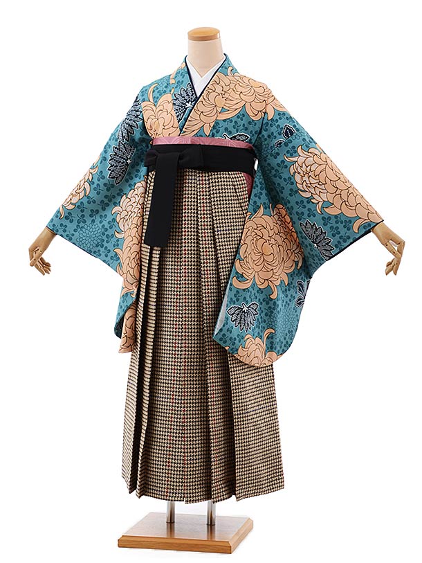 卒業式袴レンタルh444ﾗﾌｨﾈﾓｶ大菊ﾌﾞﾙｰ×千鳥袴 | 着物レンタルの京都 