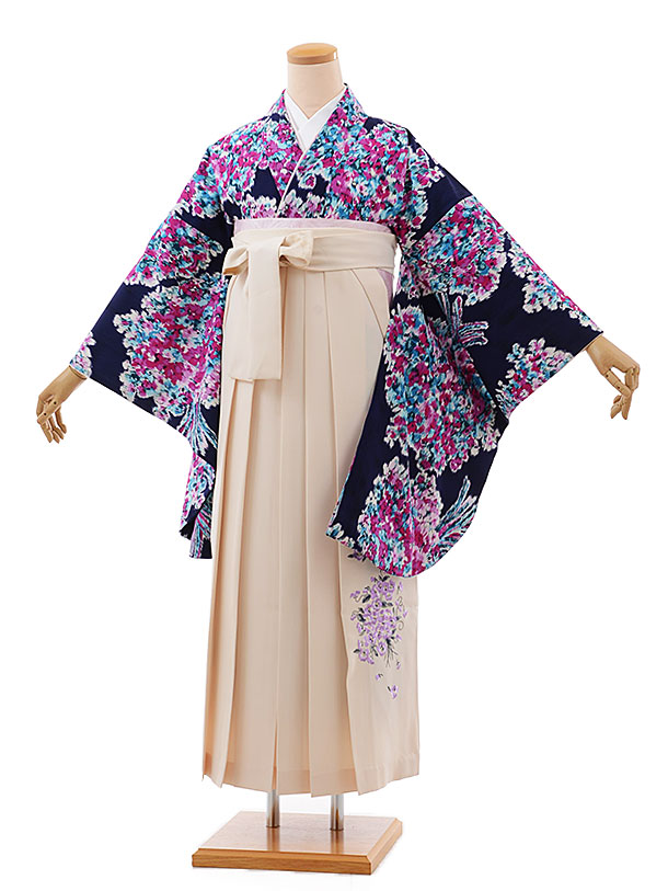 卒業式袴レンタルh520JILLSTUART紺ﾋﾟﾝｸﾌﾞｰｹ×ｸﾘｰﾑ袴
