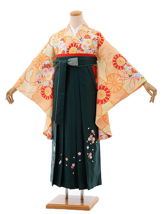 卒業式袴レンタルh530うす黄色薬玉xｸﾞﾘｰﾝ袴 | 着物レンタルの京都 
