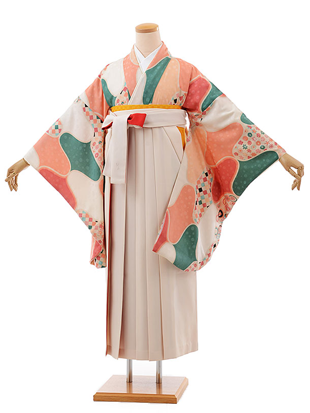 卒業式袴レンタルh608ﾓﾀﾞﾝｱﾝﾃﾅﾋﾟﾝｸ[網代柄]×白袴 | 着物レンタルの京都 