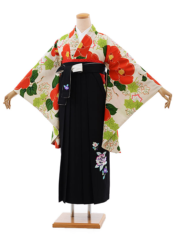 卒業式袴レンタルh612玉城ﾃｨﾅx紅一点ｸﾘｰﾑ昭和椿×黒袴 | 着物レンタルの京都かしいしょう