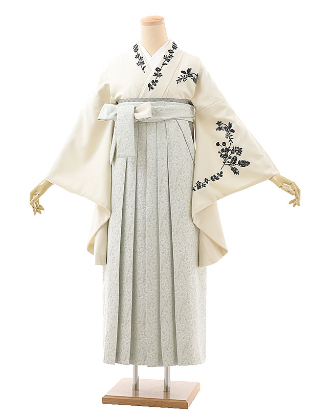 卒業袴h781  KamiShibai オフホワイトレース刺繍×薄緑ジャガード袴