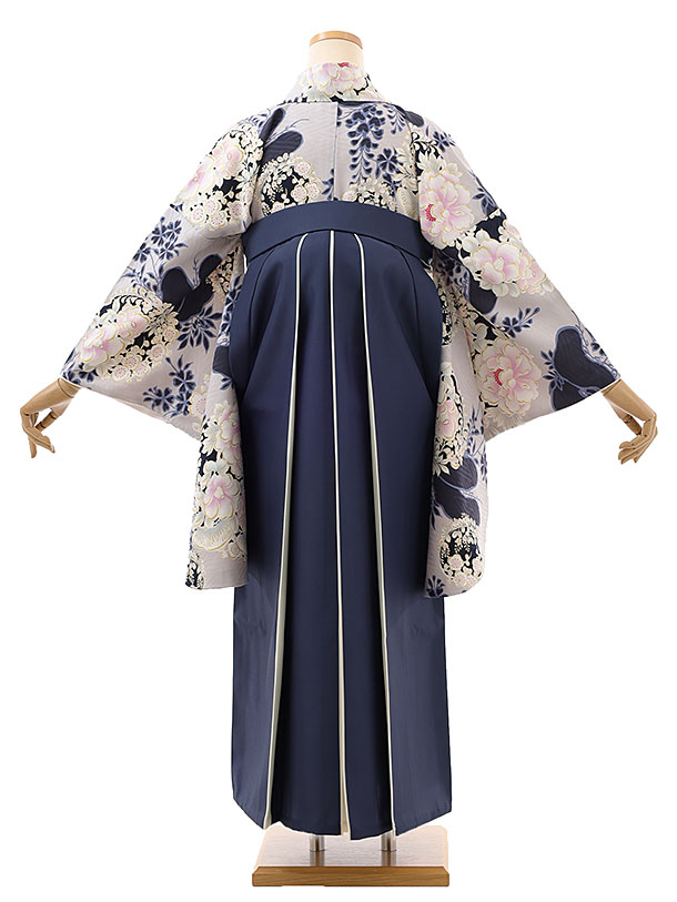 卒業袴レンタルh992 NATURAL BEAUTY グレー花×紺袴 | 着物レンタルの