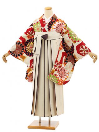 卒業袴レンタルh1050 ジャパンスタイル赤白菊×アイボリー袴