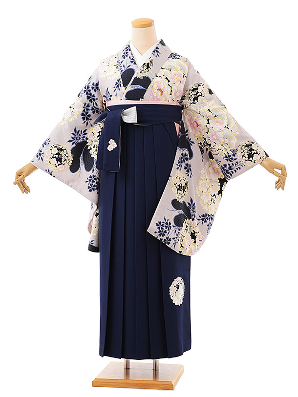 卒業袴h1127 NATURAL BEAUTY パープルグレー花丸紋xネイビー袴